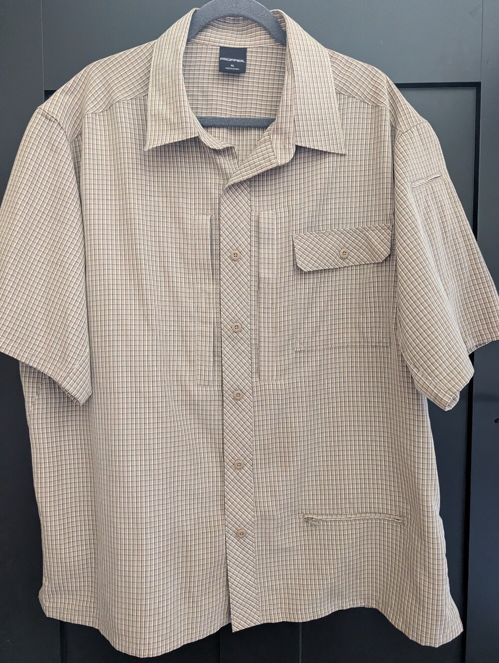 Propper Covert Tactical CCW Button Snap Shirt Magnetic Chest Pockets Tan Mens XL